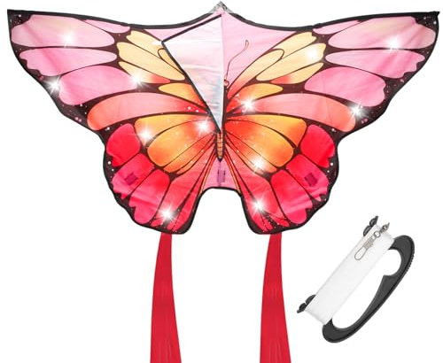 LOMUG Drago di volo a farfalla per bambini e adulti, facile da volare, 130 x 70 cm, grande single line kite con lunghe code per la spiaggia, per giochi attività all'aperto (rosa)