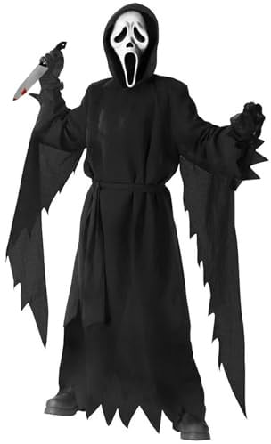 HBWHNIU Scream Ghost Face Kostüm, Halloween Screaming Ghost Kostüm für Erwachsene, mit Gewand Skelett Maske Handschuhe Gürtel Blutiges Messer, Scream Costume für Halloween, Karneval, Mottoparty
