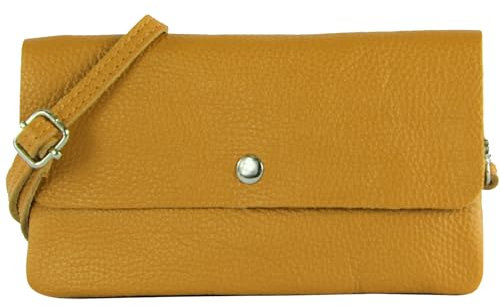 modamoda de - T257 - Echtleder Umhängetasche Small made in Italy, Farbe:Senfgelb