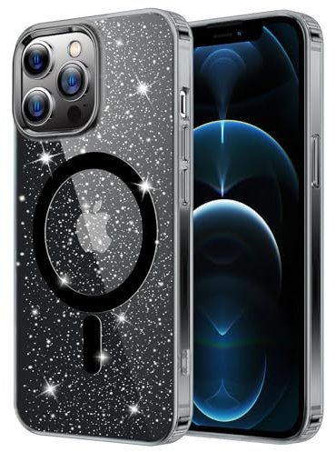 ÁRBOLORO Glitzer Hülle für iPhone 12 Pro Max, Kompatibel mit MagSafe, Bling Glitter Handyhülle Niedliche Glitzern Schutzhülle Stoßfest Sturzschutz Case für Frauen und Mädchen, Schwarz