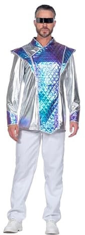 CREATIV DISCOUNT NEU Herren-Kostüm Space-Jacke, metallic-silber-irisierend, Gr. M