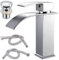 Grifo Lavabo Cascada + Desagüe y Mangueras de Agua Fría y Caliente. Grifo Monomando Lavabo Mezclador de Agua Fría y Caliente, Grifería Baño Incluye Desagüe y Tapón. Ahorro de Agua y Ahorro de Energía.