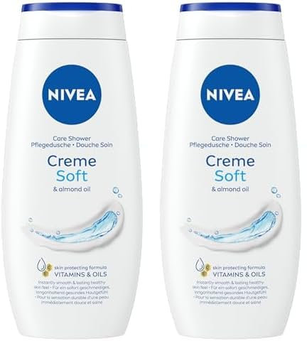 NIVEA Crème douche douceur (1 x 500 ml), Gel douche qui se transforme en mousse onctueuse pour un nettoyage en douceur, Soin hydratant enrichi en huile d’amande douce (Lot de 2)