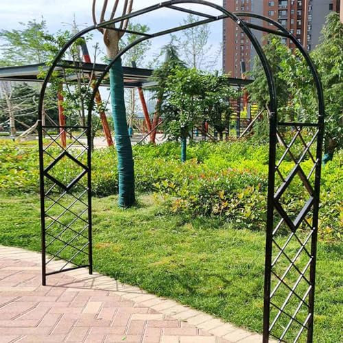 Arco da giardino in metallo, robusto, per rose, piante e viti, pergolato da esterno con forte supporto tubolare, ideale per sentieri e ingressi, nero, lunghezza 140 cm