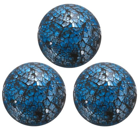 sourcing map 3 Pcs 3 Decorative Balls Mosaic Glass Balls Decorative Table Sphere Orbs Centerpiece Balls for Decorating Bowls Vase Tables Wedding Party, Navy