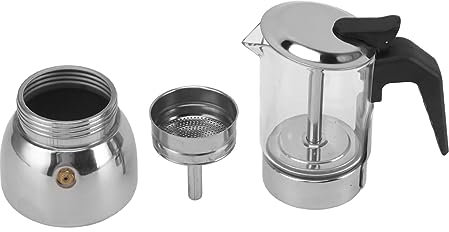 Olla Moka de Vidrio de Borosilicato y Acero Inoxidable para 9 Tazas, Cafetera Compatible con Inducción (9 taza)