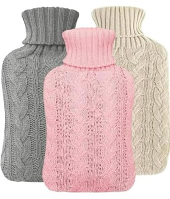 Cable Knit Hot Water Bottle Cover with Bottle, 2L, Pink, Pain Relief Therapy