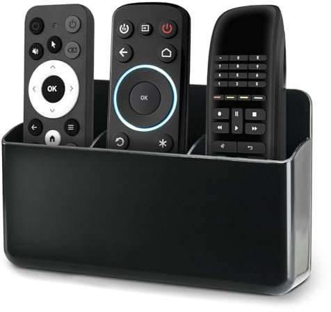 Businey Remote Control Holder Wall Mounted, Wall 3 Slot Remote Control Holder, Remote Control storage, Self Adhesive Controller Organizer, Pen Pencil Phone Charging Holder for Home Office School