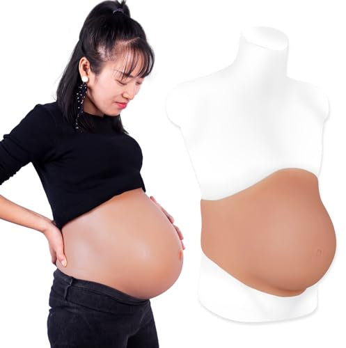 YEEFAIRY Faux Ventre de Grossesse Silicone Moulage Ventre Femme Enceinte Realiste Expérience Adaptée aux Hommes pour Photographie Cosplay Fake Pregnant Belly (2 à 4 Mois, Peau Bronzé)