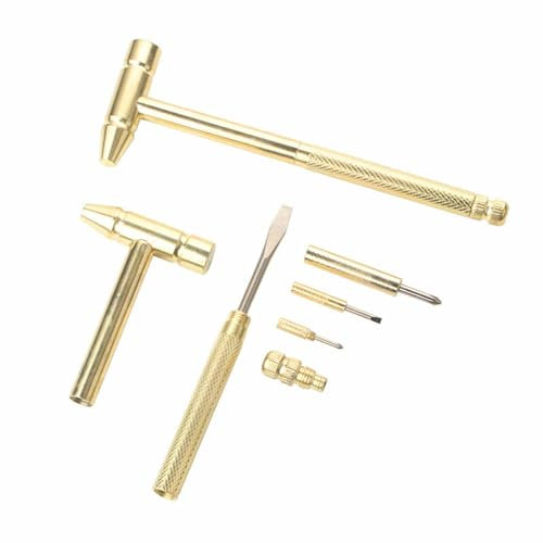 Martello 6 in 1 in miniatura in rame con manico in acciaio inox, include 4 cacciaviti, leggero e compatto, oro