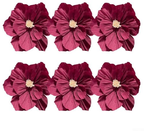 Elegante handgefertigte Papierblumen, 6 Stück, zur Dekoration von Wohnräumen und Veranstaltungsräumen (Rotwein)