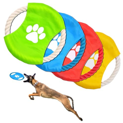 ESYFOR Frisbee Hund, 4 Stück Hundefrisbee Natürliches Baumwolle Hunde Frisbee Helles Interessant Hundespielzeug Frisbee für Hundetraining,Werfen,Fangen und Spielen
