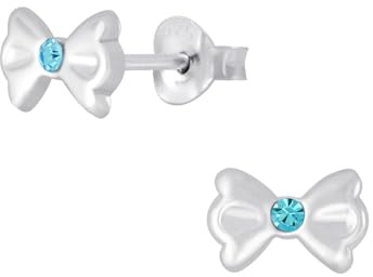 Monkimau Mädchen Ohrringe Bow - Aqua Bohemica | Ohrstecker aus 925 Sterling Silber | Kinderohrringe hypoallergen
