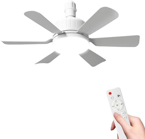 Kouamor 46cm Ceiling Fan Light Bulb Bayonet Fitting, Ceilings Fans with Light & Remote Control, Ceiling Fans Lights Dimmable, E27/B22 Ceilings Lamp with 6 Blade, 3 Speed Timing (E27-white)