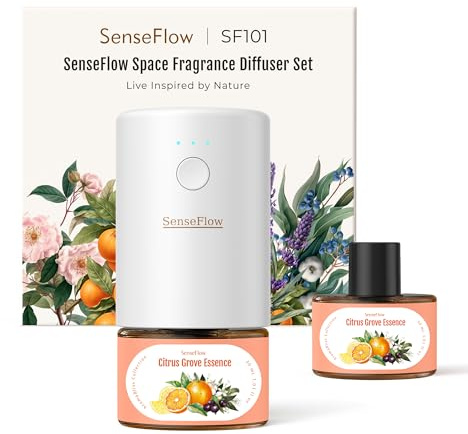 SenseFlow Difusor Aceites Esenciales Difusor de Aromas SF101 Pro – Ultrasónico Sin Agua, 100 % Vegetal, Aromaterapia120 Días, para Hogar, Hotel y Estudio Hasta 100 ㎡, Esencia de Cítricos