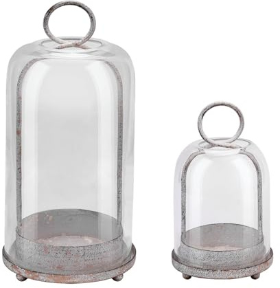 Farol de huracán de Metal versátil y Moderno de 15 cm y 10 cm de Ancho con cúpula de Cristal Resistente Hecha a Mano en Color Blanco Vintage para Velas y Plantas, Industrial, Granja, Shabby Chic