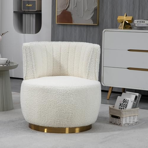 KOMHTOM Chaise Pivotante Moderne à 360 Degrés, Fauteuil de Lecture avec Dossier Confortable, Chaise Ergonomique pour Salon, Chambre à Coucher, Bureau (Blanc)