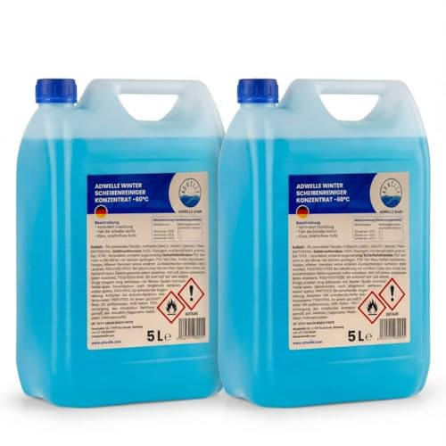 ADWELLE Winter Scheibenreiniger Konzentrat -60°C, 2 x 5 Liter, Frostschutz für Autoscheiben und Scheinwerfer, Streifenfreie Sicht