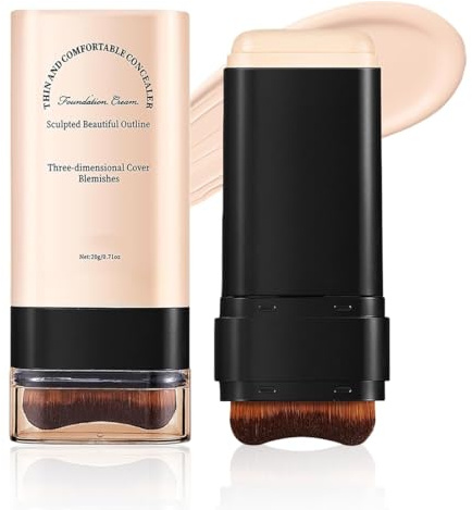 ARHZ 2 piezas de barra de base de cobertura total, crema de base de maquillaje con pincel, corrector de larga duración con doble cabezal y barra de contorno, acabado de maquillaje natural