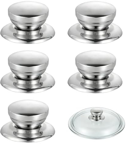 5 unidades de acero inoxidable para tapa de olla, mango de tapa de olla, mango de repuesto Amc para tapa, botones universales con tornillos, mango de tapa de olla universal de acero inoxidable