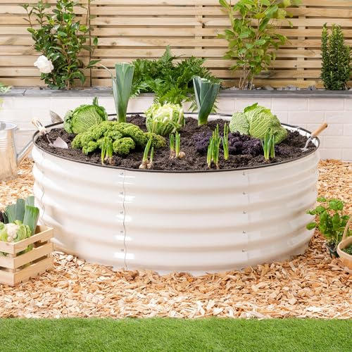 CHRISTOW Circular Raised Garden Bed, Cream, 120cm | Galvanised Steel Construction, Raised Design for Healthy Growth, Open Base for Drainage, Removable Protective Rubber Rim