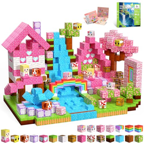 SSAWER Magnetische Bausteine,100 Teile, Geschenk für Mädchen (Einhornwald) | 2cm Magnetbausteine, Kreative Spielzeug für Kinder ab 3 Jahren, Magnetic Building Blocks, Magnet Bausteine, Bauklötze