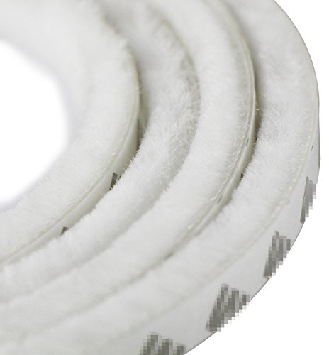 UOOOM 5m Windproof Dustproof Door Window Seal Strip Self Adhesive Brush Strip 9x9mm/Width 9mm, Thickness 9mm (White)
