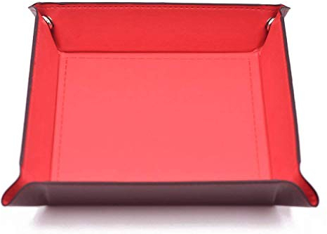Bandeja de dados plegable de cuero respetuoso con el medio ambiente, plegable, para guardar llaves, monedero (rojo)