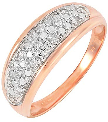 Ivy Gems 9ct Rose Gold Pave Set Diamond Accent Lightly Domed Band Ring - Size P,White