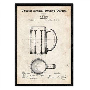 Nacnic stampa artistica brevetto boccale di birra, sfondo vintage. Disegno, vecchie invenzioni e brevetti