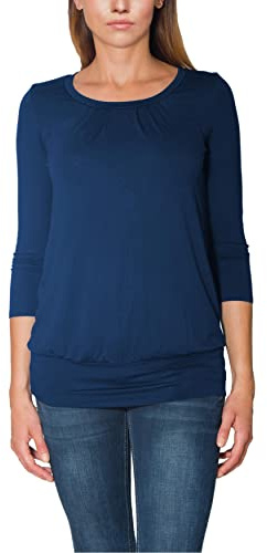 Alkato Damen Viskose Shirt 3/4 Arm Longshirt Top, Farbe: Blau, Größe: L