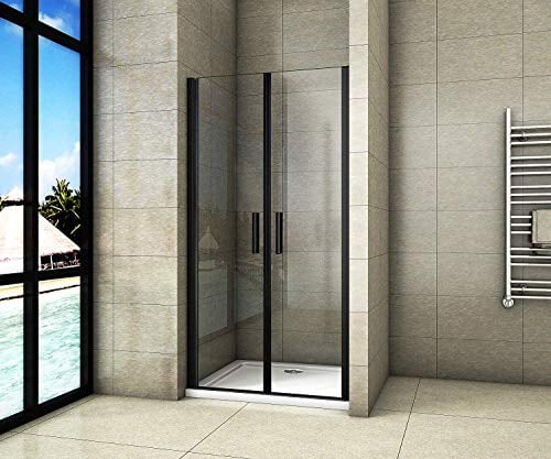 Aica Sanitär 100x200cm Duschtür Nischentür Duschabtrennung Doppeltür aus 8mm Sicherheitsglas mit Nanobeschichtung Schwarz