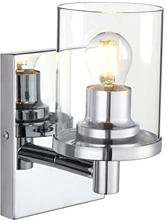 Yosoan Modern Glass Wall Sconce, Cylinder Up Wall Light Fitting for Kitchen, Restaurant, Living Room, Bedroom Bedside (Chrome)