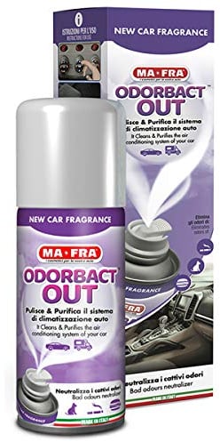 Mafra, Odorbact Fuera Coche Nuevo, Spray Purificador Interior Coche, Limpia y Purifica el Sistema de Aire Acondicionado del Coche, Neutraliza el Mal Humo y los Olores de Comida, Bote spray 150 ml