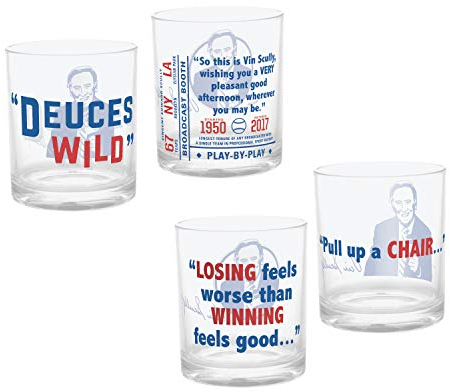 Zak Designs VNSB-W110 Sammlerstück Vin Scully Doppel-Set, 400 ml, perfekt für Dodger-Baseball-Fans und Getränke zu Hause, Set mit 4 Tassen, kein BPA, Doulbe Old Fashion Kunststoffbecher