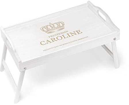 Maverton Frühstückstablett mit Gravur - Betttisch mit Griffen - klappbare Beine - erhöhter Rand - Weiß - Geburtstagsgeschenk für Frauen - Einzugsgeschenke - Prinzessin