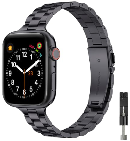 GEARYOU Metall Armband Kompatibel mit Apple Watch Armband 40mm 38mm 41mm 42mm (Series 10),Slim Edelstahlarmband Kompatibel mit iWatch Serie 10/9/8/7/6/5/4/3/2/1, SE (38mm 40mm 41mm Schwarz)
