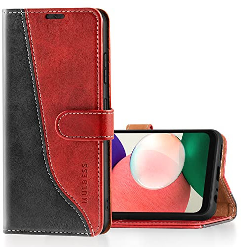 Mulbess Coque pour Samsung Galaxy A22 5G, Etui a Rabat, Housse en Cuir, Pochette de Protection Portefeuille, Élégant Vin Rouge