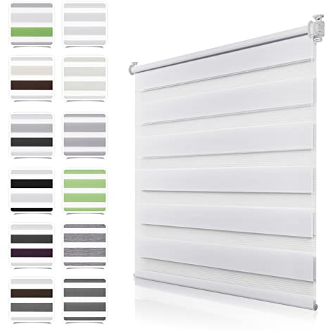 Doppelrollo Klemmfix ohne Bohren Weiß B90 x H130cm(Stoffbreite 85cm) Rollos für Fenster ohne Bohren & mit Bohren Duo Rollo Klemmrollo Zebrarollo Rollo Höhe Stufenlos Verstellbar & Kindersicherung