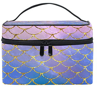 COZYhome Kosmetiktasche Organizer Tasche Ombre Meerjungfrau Fisch Schuppen Make-up Tasche Reise Reißverschluss Kosmetiktasche mit Griff Make-up Aufbewahrungstasche für Mädchen Frauen