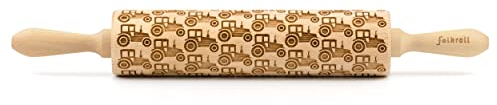 Folkroll Teigrolle Traktor, groß, 43 cm, Nudelholz, Prägerolle, Muster, Motiv, Rolle, Buchenholz, 332764