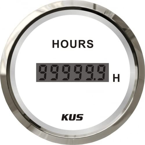 PONTTOR Kus - digitaler Stundenzähler, weisses Display mit Edelstahl-Lünette für Boot Yacht Auto Wagen Wohnmobil Wohnwagen Caravan
