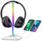 New bee RGB Headphone Stand with 1 USB-C Charging Port and 1 USB Charging Port, Desk Gaming Headset Stand with 7 Light Modes and Non-Slip Rubber Base Suitable for All Earphone Accessories (Silver)