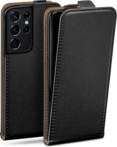 moex Flip Case für Samsung Galaxy S21 Ultra Hülle klappbar mit 360 Grad Schutz, Handyhülle mit Displayschutz, PU Leder Handytasche Lederhülle, Flip Case Cover Klapphülle, Schwarz