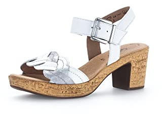 Gabor Damen Riemchensandalen, Frauen Sandalen,Best Fitting,Absatz,Sommerschuhe,Freizeitschuhe,offene Schuhe,weiß-Silber Kombi,39 EU / 6 UK