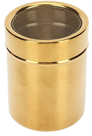 Puderstreuer, Edelstahl 304, Rostbeständigkeit, Gold, Feinmaschiger Puderzuckerstreuer, Schraubverschluss für Zimt, Zucker, Pfefferpulver, Kakaomehl