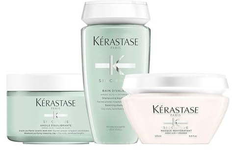 Kérastase, Spécifique, Pflegeroutine mit ausgleichendem Shampoo mit Tonerde für fettige Ansätze, Shampoo für fettige Kopfhaut und Haarmaske