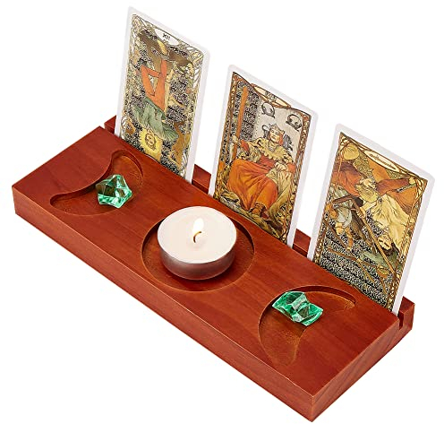 AHANDMAKER Tarot-Kartenhalter Ständer Display, Hölzernes Tarot, Das Dekoratives Tablett Liest, Tarot-Brett-Altarständer, Postkarten-Kerzenständer Mit Mondphasen Für Witch Divination Wiccan Altar Decor