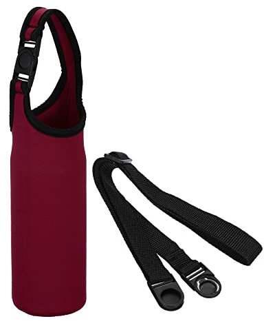 PATIKIL 67mmx185mm Water Bottle Sling Bag, 1 Pack Neoprene Portable Insulated Bottle Holder Carrier with Removable Adjustable Shoulder Strap, Wine Red