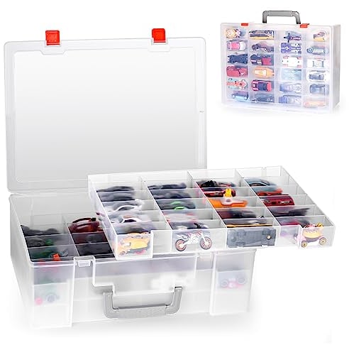 RHCOM Organizador de juguetes. 72 compartimentos. Caja de almacenamiento de juguetes compatible con coches Hot Wheels, coches Matchbox, mini juguetes y muñecas pequeñas. Vitrina de almacenamiento de